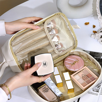 Pochette de voyage portable pour brosses, trousse de maquillage, sac de beauté en toile et cuir PU pour filles et femmes