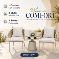 Chaises de jardin modernes en aluminium, mobilier d'extérieur, ensemble table basse de patio, style bistrot français, en aluminium et corde, pour restaurant