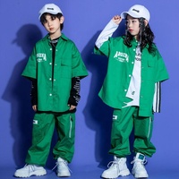 Tenues de rue Kpop pour enfants, vêtements hip-hop, chemise verte, pantalon cargo de jogging pour filles, garçon, costume de danse jazz, vêtements de spectacle