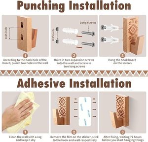 Bohémien in legno da parete ganci <span class=keywords><strong>adesivi</strong></span> da parete per abbigliamento cappello giacca asciugamani chiavi arredamento senza danni - Product Image 6