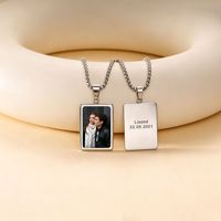 Collier pendentif rectangulaire personnalisé en acier inoxydable plaqué or, avec photo et texte gravé, pour couple ou animal de compagnie - Vente chaude