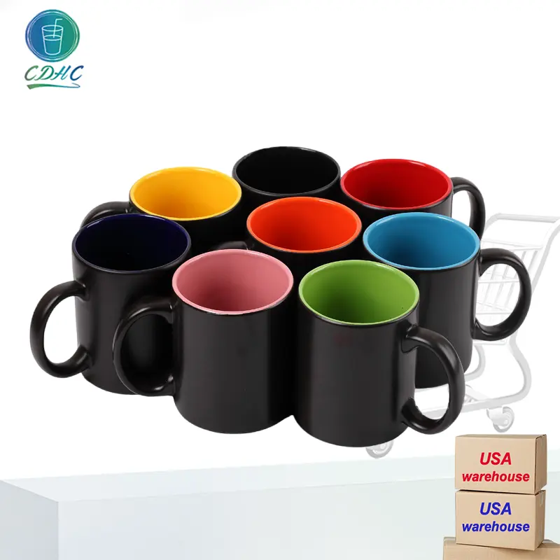 Clearance USA warehouse colorful ceramic mugs with handle magic mug color changing cups 11oz sublimation tumbler ceramic mugs