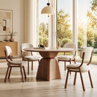 Nouvel ensemble de table à manger ronde en bois massif de style mi-siècle 2026, design Wabi-Sabi de luxe léger de style italien avec plateau en pierre à bords pleins