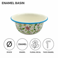 Bol de service Senny 16 cm en émail, motif floral décalcomanie, bord bleu, extra épais, parfumé, vente en gros usine