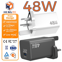 Adaptateur de charge rapide Hengye OEM personnalisé ODM avec prise britannique USB Type-C 48W GaN PD pour téléphone portable, ordinateur portable et écouteurs