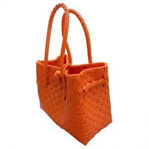 Handmade Orange <b>Woven</b> Plastic Tote <b>Bag</b> Eco Friendly Reusable Market Beach Shopping Handbag Custom Summer Straw Style <b>Basket</b> <b>Bag</b> - Product Image 2