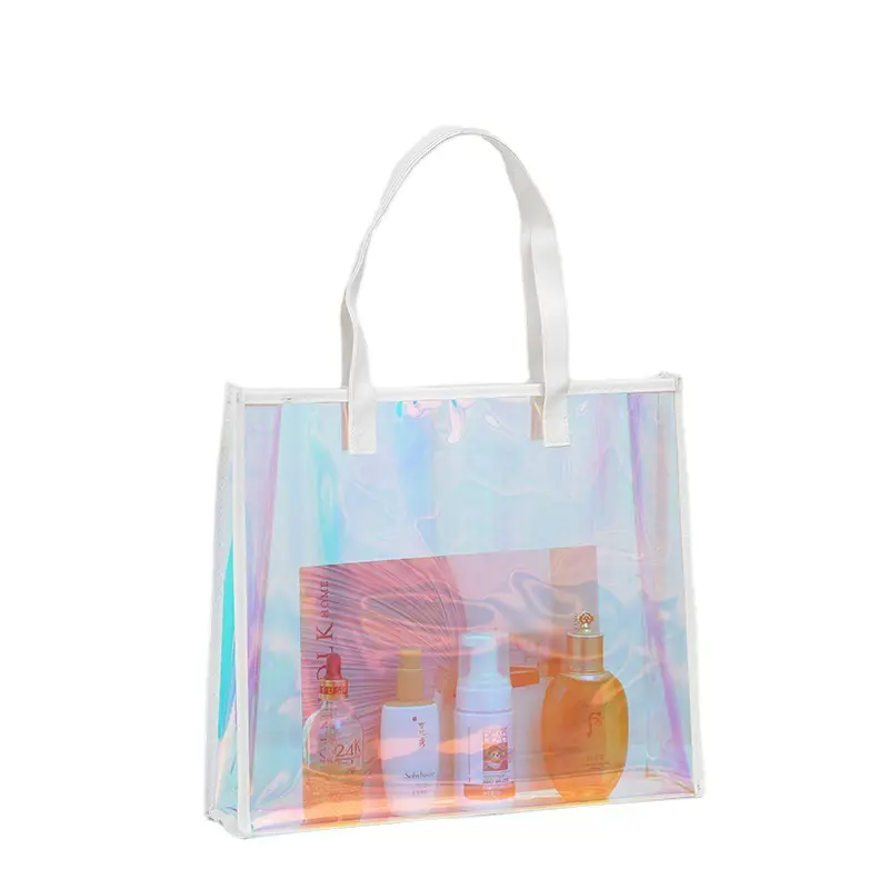 Moda PVC şeffaf şık jöle çanta bayan ve erkekler temizle Tote çanta özel alışveriş el çantaları