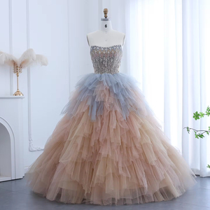 Robe de soirée de luxe en or rose à volants, robe de princesse arabe pour femmes, robe de mariage, robe de fiançailles, SZ531 - Product Image 3