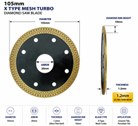Lame turbo diamantée de type X de 105 mm, coupe fine de 1,2 mm, revêtement Ti industriel pour la découpe de carreaux de céramique et de porcelaine |   Sharp