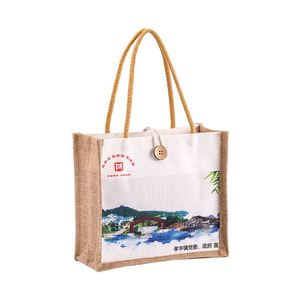 Wholesale Custom <b>Printed</b> Khaki <b>Large</b> Natural Eco-Friendly Hessian Shopper Bag Burlap Jute Eco-Tote Beach Bag Zipper Closure Logo - Product Image 3