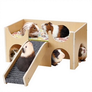 Cachette en <span class=keywords><strong>bois</strong></span> robuste pour cobayes, <span class=keywords><strong>maison</strong></span> pour petits animaux avec escalier, à assembler pour hamsters, lapins, chinchillas, jeu et cachette - Product Image 1