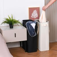 Panier à linge étroit 48L avec poignée, pliable, pour vêtements sales, portable, organisateur de rangement
