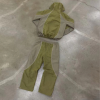 Ensemble de survêtement personnalisé, veste en nylon légère à fermeture éclair et pantalon de survêtement imperméable en nylon réfléchissant, coupe-vent