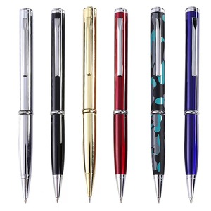 Stylo publicitaire en métal fin et élégant pour hôtel, avec gravure de logo personnalisé, écriture fine, encre noire et bleue - Product Image 2