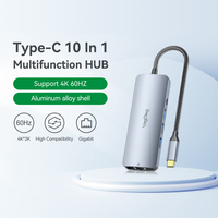 Estación de acoplamiento 10 en 1 USB C Hub 10 en 1 Adaptador multipuerto Carga RJ45 USB3.0 Puertos de datos para iPhone 16 Pro Max XPS Thinkpad