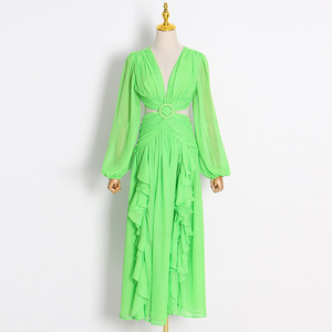 Nuove vendite dirette del produttore gonna lunga trasparente arricciata <span class=keywords><strong>verde</strong></span> con scollo a V Sexy a <span class=keywords><strong>maniche</strong></span> <span class=keywords><strong>lunghe</strong></span> senza allacciatura - Product Image 2