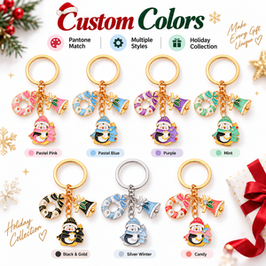 Llavero de Navidad con dijes esmaltados bonitos de Papá Noel, muñeco de nieve y reno, chapado en oro, regalo, relleno de calcetín, venta al por mayor - Product Image 5