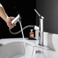Robinet de lavabo moderne ELOILO à poignée unique, monotrou, multifonction, gris anthracite, avec douchette extractible rotative pour eau chaude et froide, pour salle de bain