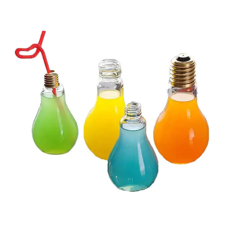 מכירה לוהטת מיץ זכוכית צנצנת אור לילל צורת עם מכסה 100ml מיני גודל יפה אור הנורה בצורת לחיות מחמד פלסטיק בקבוק