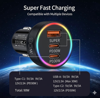 Pengisi Daya Mobil 90W Daya Tinggi 3-Port Dual Type-C Single USB-A Universal Multi Perangkat Pengisian Super Cepat