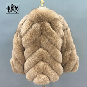 Manteau en fourrure de renard véritable bleu, chaud et luxueux, nouvelle conception Janefur, pour femmes, taille plus, manteau en fourrure court pour l'hiver - Product Image 4