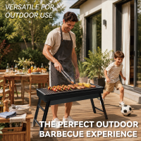 Barbecue portable pliable en métal électroplaqué pour camping extérieur avec dispositif de sécurité anti-flamme