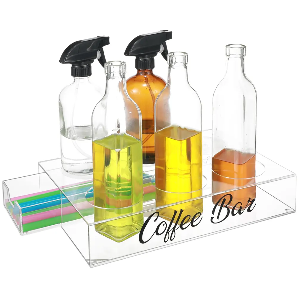 Tezgah şeffaf akrilik kahve şurubu organizatör standı ile bağlantısız kahve şurubu raf çekmece likör şişe tutucu