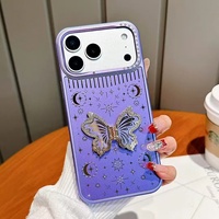 Étui de téléphone magnétique de luxe en PC avec design papillon en cristal et finition miroir pour 17/16/15/14/13 Pro Max