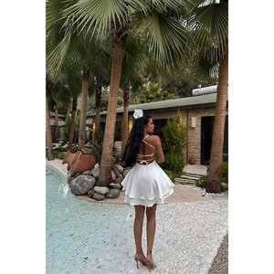 Vestido de Satén Blanco Anabel para Fiesta Formal, Talla XL, Logotipo Personalizado, Alta Viscosidad, Cuello Halter, Cuello Cuadrado, Largo hasta el Suelo, ODM para Club o Día a Día - Product Image 4