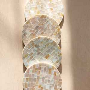 Sous-verres carrés de luxe en nacre et noyer, faits à la main, écologiques, classiques, pour la maison, le bureau et les restaurants - Product Image 2