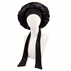 Gorro de satén tipo durag para dormir, gorros grandes con banda para atar el cabello y correas ajustables para mujer - Product Image 4