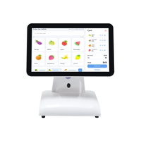 Terminal POS táctil de doble pantalla de 15,6 pulgadas + 11,6 pulgadas todo en uno para restaurante con software POS fácil de usar