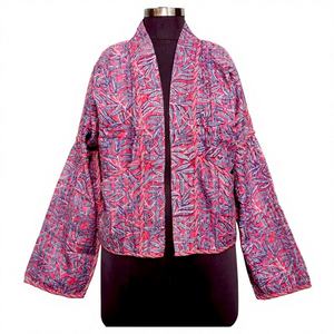 Kimono Kantha Indio Vintage Unisex, Chaqueta de Algodón Estampada Hecha a Mano, Ropa de Dormir Ligera con Botones para Uso en Casa, Invierno, Otoño, Primavera - Product Image 1