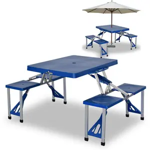 Klappbarer Picknick tisch im Freien Tragbarer wasserdichter faltbarer Tisch-und Stuhls atz aus Aluminium, kompakt
