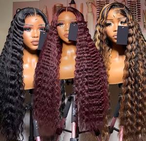 Pelucas de cabello humano frontal de encaje completo de encaje suizo de <span class=keywords><strong>Vietnam</strong></span> para mujer, ondas de cuerpo naranja largas, rizos Jerry y ondas profundas, encaje transparente - Product Image 1