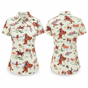 Pearl Snap <b>Womans</b> Button Western <b>Shirts</b> Vintage <b>Cowboy</b> Print Short Sleeve Blouse Rodeo Cowgirl Summer Custom Logo - Product Image 2