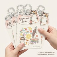 Autocollants personnalisés Kawaii pour scrapbooking, papier à écrire, thème soda et chat, pack d'autocollants d'été