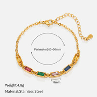 Vintage hartvormige hanger armband met verstelbare sluiting, 18k verguld, ingelegd met vierkante gekleurde kristallen, roestvrijstalen ketting.