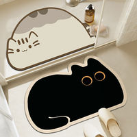 Tapis de salle de bain absorbant l'eau en forme d'alien chat de dessin animé mignon, en terre de diatomée, antidérapant, séchage rapide, pour porte de toilettes