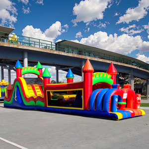 Carnival khổng lồ lâu đài bouncy đầy màu sắc PVC chướng ngại vật bơm hơi cho bữa tiệc sân sau bao gồm phụ kiện quạt gió vận chuyển bằng đường biển - Product Image 1
