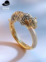 Bracelet de luxe personnalisé en or 9K/14K/18K avec diamants de laboratoire, motif léopard et tigre, pour femme