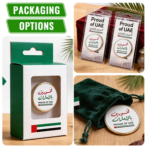 Stock real: Pines esmaltados, insignias magnéticas y pegatinas metálicas para teléfono con bandera del Emirato de Sheikh Zayed, orgullosos de los EAU. Venta al por mayor. Producción diaria de 100k. - Product Image 6