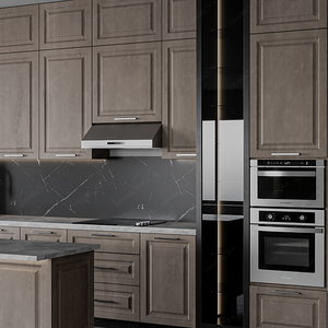 Ensemble complet de cuisine moderne avec îlot intelligent, série de placards de cuisine en placage de bois sur mesure, design de cuisine modulaire - Product Image 5