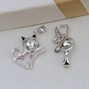 Colgante de Gato de Plata S925, Lindo y Adorable, Accesorio para Collar, Perla de 8-9mm, Línea Capilar, Producto Semiterminado 2823 - Product Image 4