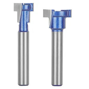 2PCS Paint Blue Double-edged T-shaped Cutter Keyhole 1/4 Inch 6mm Shank Router Bit Woodworking Milling Cutter