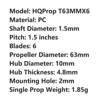 Hélices HQ Prop PC à 6 pales de 2,5 pouces T63MMX6, hélices de poussée avec axe de 1,5 mm et fixation de 2 mm pour drone FPV Cinewhoop Quadcopter