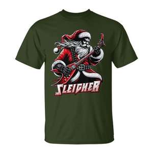 Camiseta navideña Sleigher Hail Santa Heavy Metal para hombres y mujeres - Product Image 1