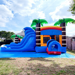Wholesale outdoor kids commercial <b>inflatable</b> tropical combo wet bounce <b>house</b> with water slide - Product Image 1