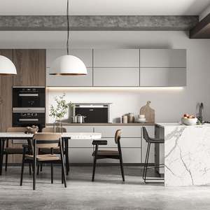 Meubles de cuisine modernes en acrylique beige, ensemble complet de petits meubles, unité de cuisine mobile en PVC, MDF, laque PU, évier - Product Image 4