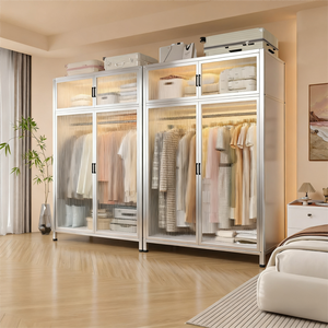 Phòng ngủ tủ quần áo armoire kim loại tủ quần áo lưu trữ tủ PC bảng mặt trời cửa phòng ngủ hiện đại thép tủ quần áo cho căn hộ - Product Image 3